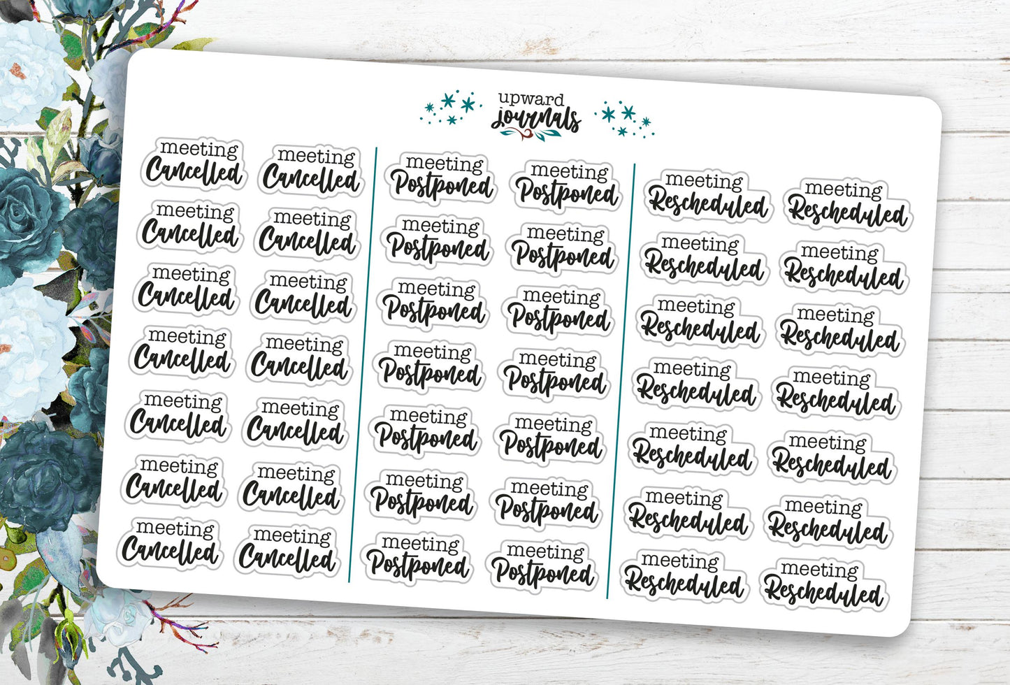 Meeting Cancelled, Postponed, Rescheduled ~ Planner Stickers