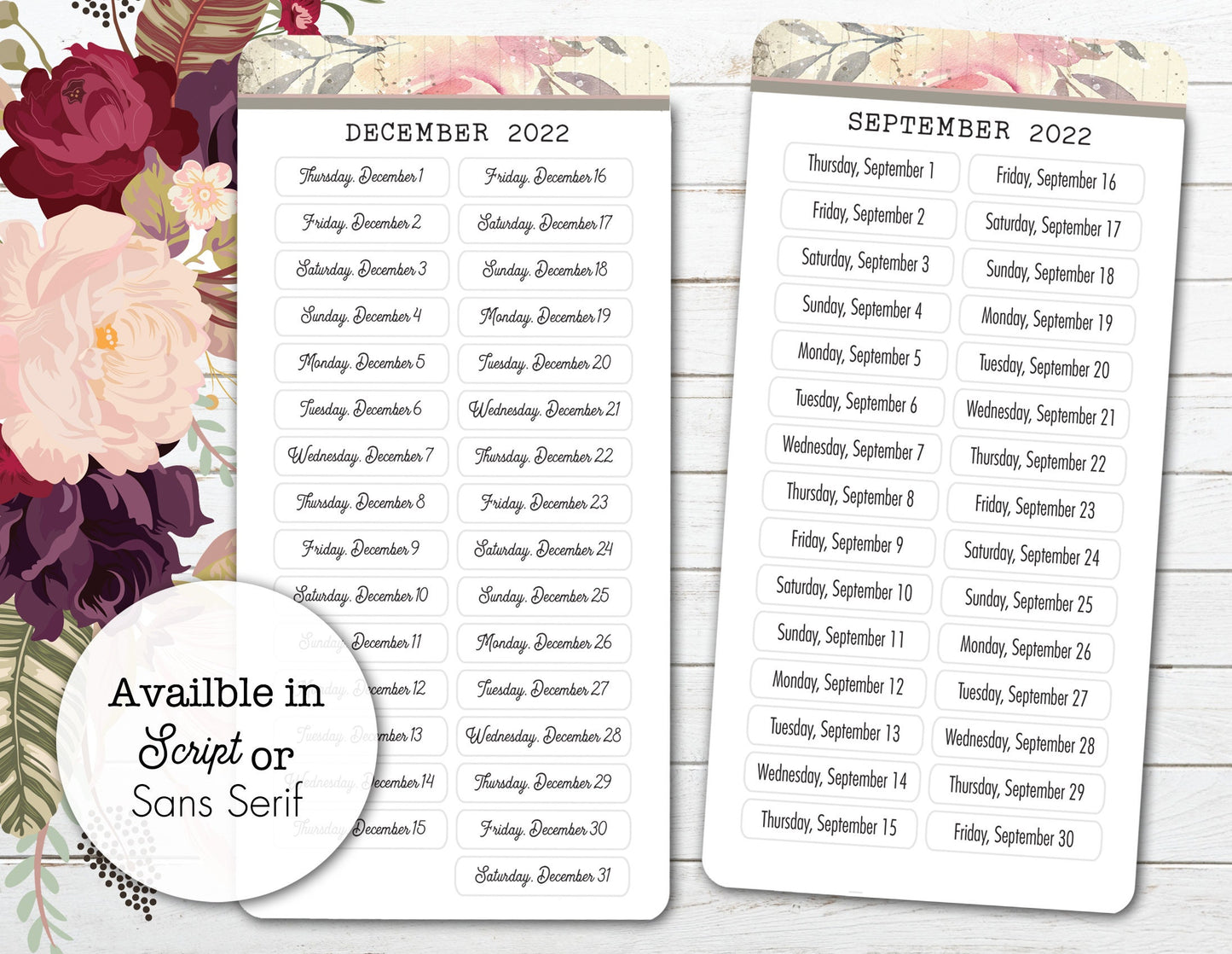 MINI Daily Date Cover Stickers / Planner Page Date Headers ~ 2025, 2026, 2027