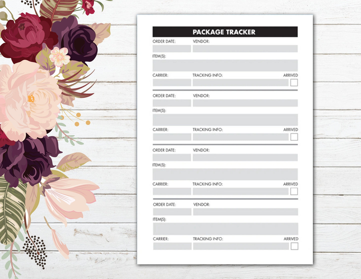 Package Tracking (Printable A5, 8.5x11 PDF) ~ Orders & Delivery ~ Planner Page