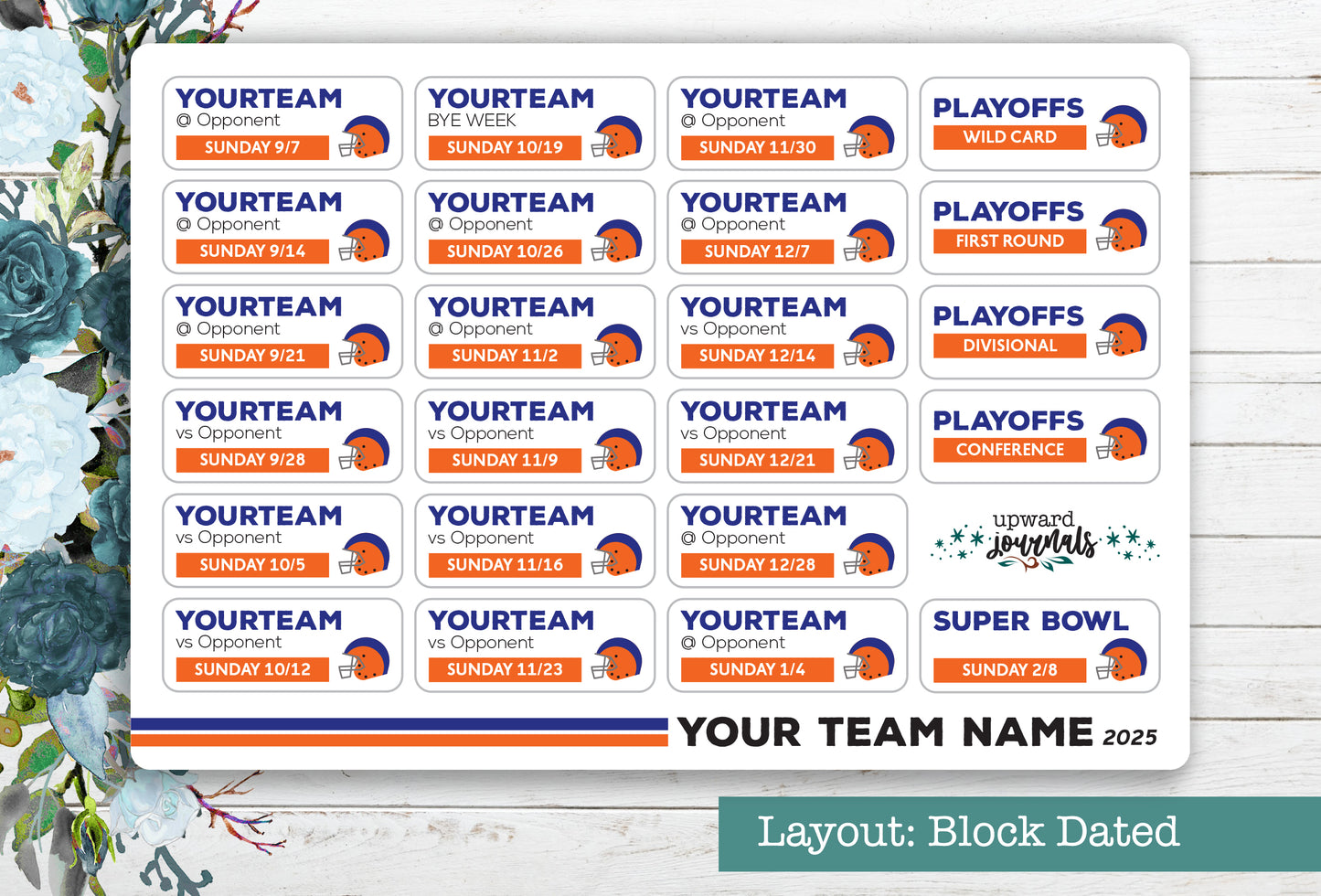 NFL Football 2025 Schedule Stickers (Choose Your Team)
