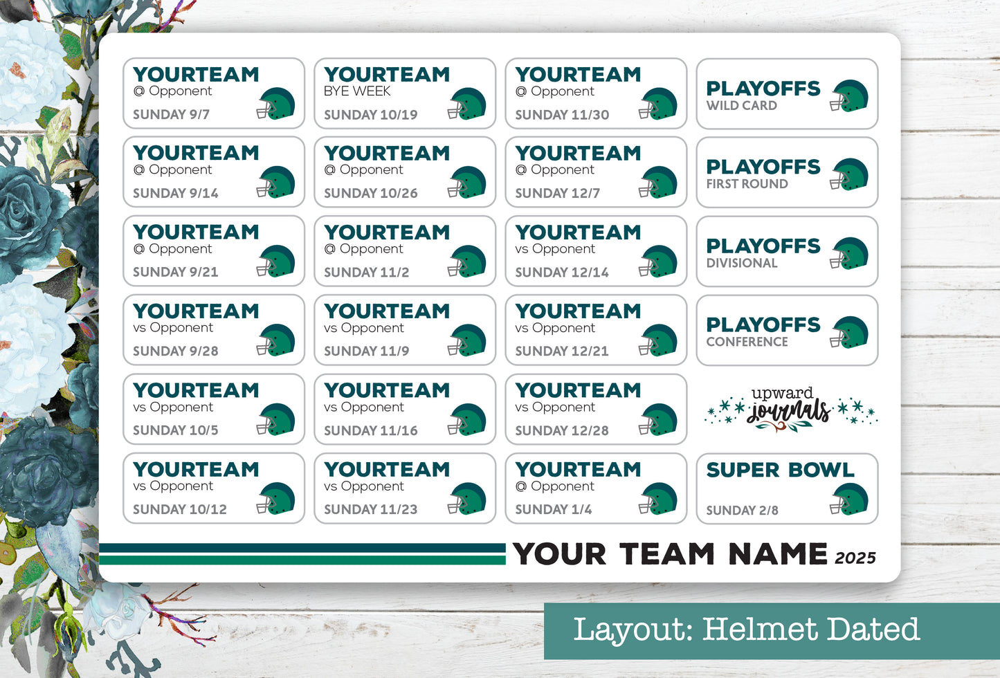 NFL Football 2025 Schedule Stickers (Choose Your Team)