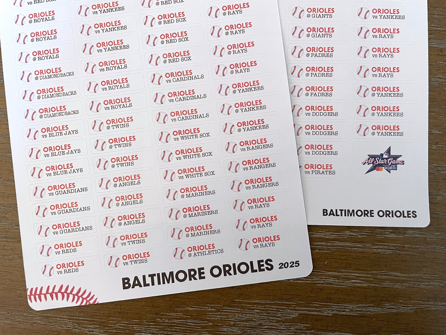 Baseball Schedule Stickers ~ 2025 Regular Season (Choose Your Team)