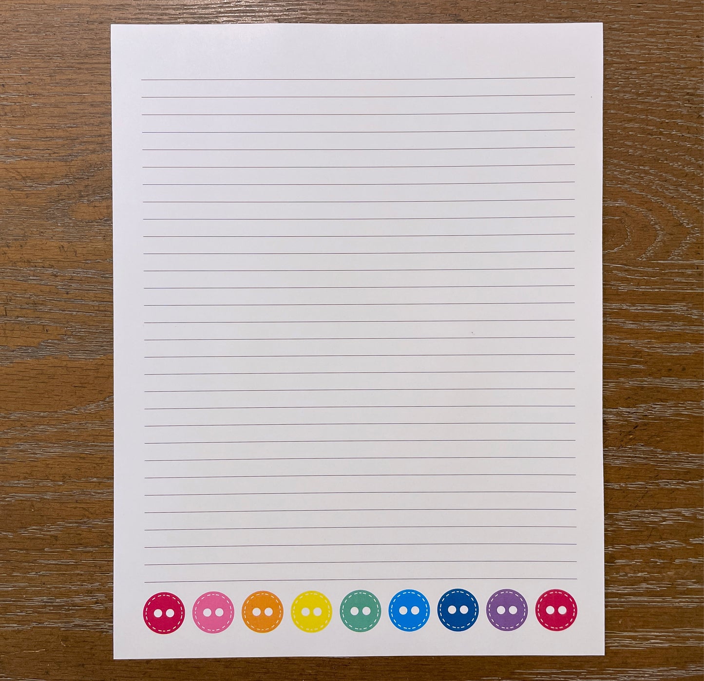 Rainbow Buttons Lined Paper ~ Ruled ~ Letter Sized Pages (Printable PDF) 8.5"x11"
