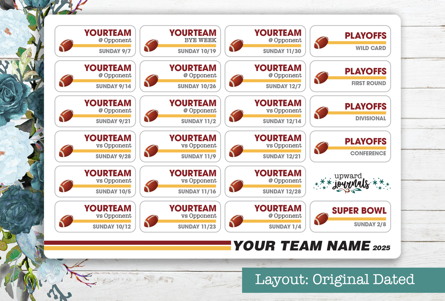 NFL Football 2025 Schedule Stickers (Choose Your Team)