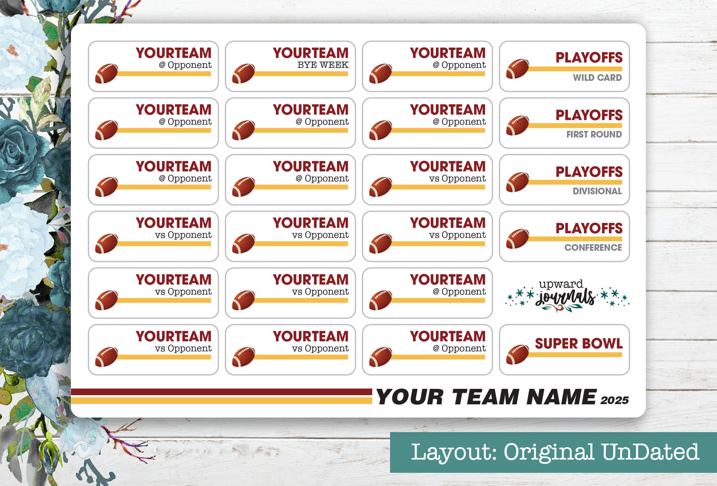 NFL Football 2025 Schedule Stickers (Choose Your Team)