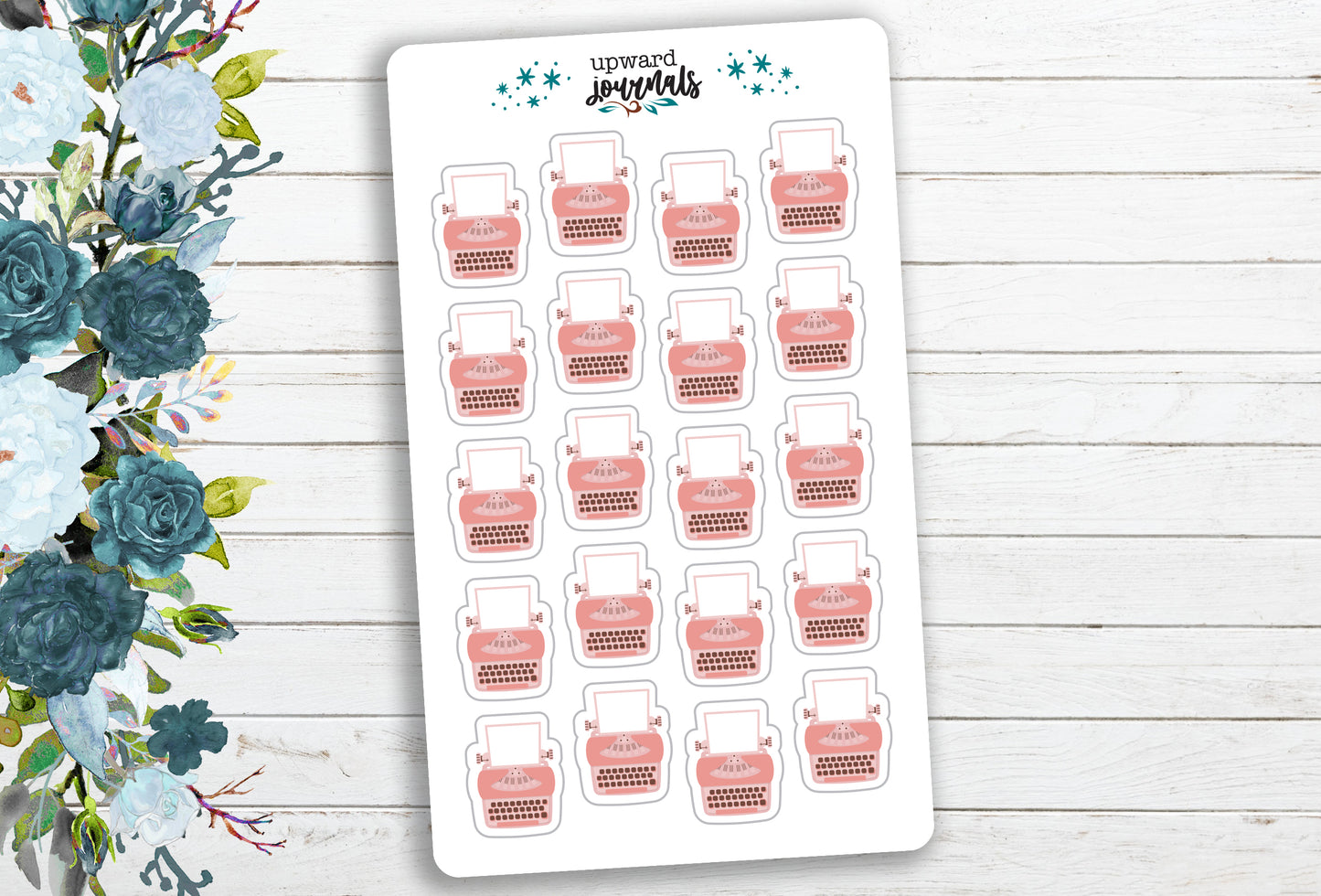 Mini Typewriters Planner Stickers ~ Mint Green, Pink, Gray ~ Writer, Author Stickers