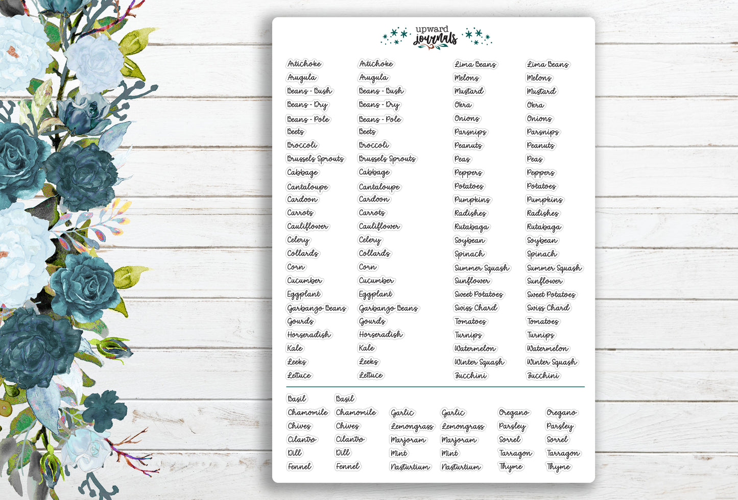 Gardening Tasks Stickers with Vegetable & Herb Plants