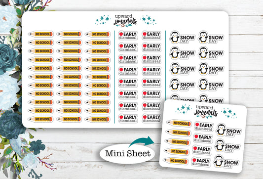 Mini Back to School Stickers ~ No School, Early Dismissal, Snow Day