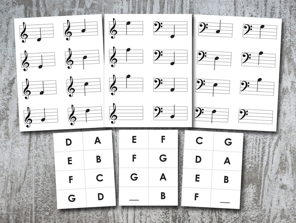 Basic Music Flashcards PDF ~ Teaching Tool for Learning Basic Notes Treble Bass G F Clef, Print at Home