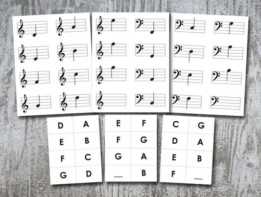 Basic Music Flashcards PDF ~ Teaching Tool for Learning Basic Notes Treble Bass G F Clef, Print at Home