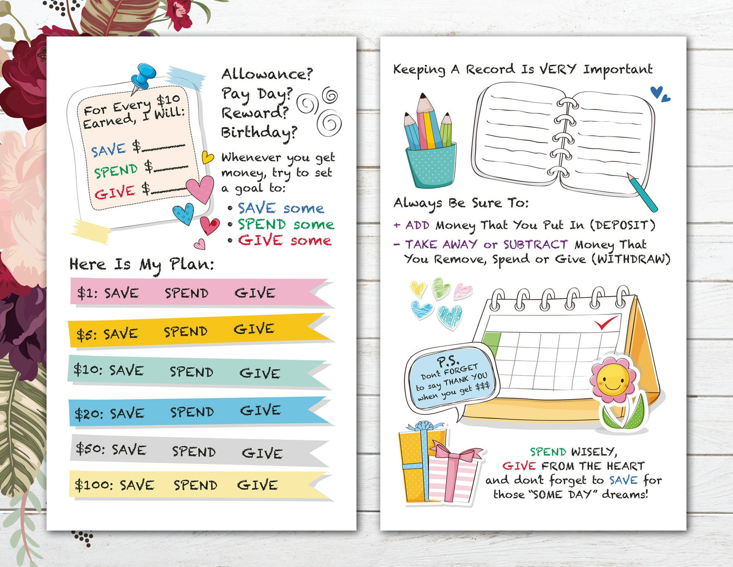 Kids Savings Goal Register & Tracking Journal (Printable PDF) ~ Children's Financial Educational