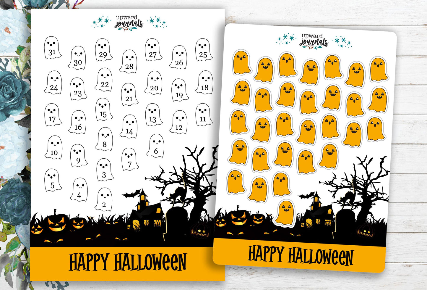 Halloween Countdown Postcard Kit with Stickers - Daily Count Down to Halloween