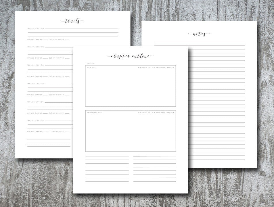 8.5x11 Fiction Novel Outline Writing Planner Packet (Printable PDF Booklet / Worksheets)