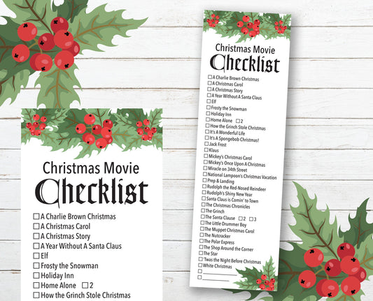Christmas Movie Checklist Bookmark 3"x9.5" ~ Printable PDF