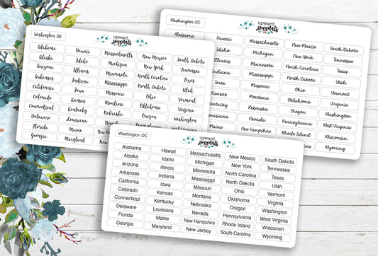 50 States Stickers (3 Styles) ~ United States Map Labels