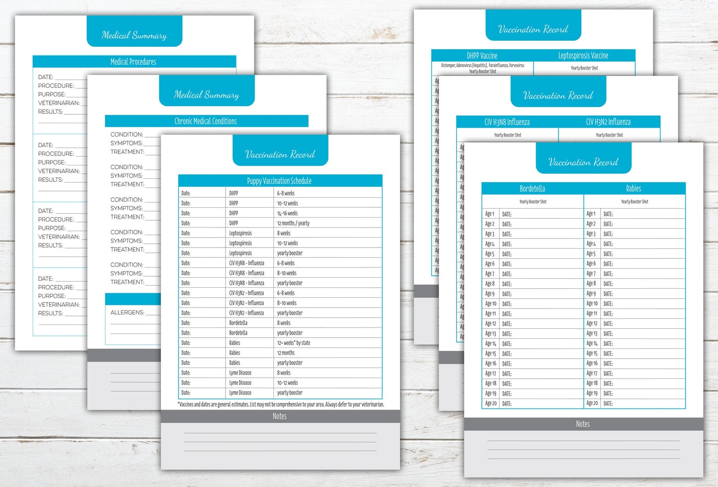 New Puppy / Dog Pet Health Records Booklet ~ 8.5"x11" ~ Printable PDF