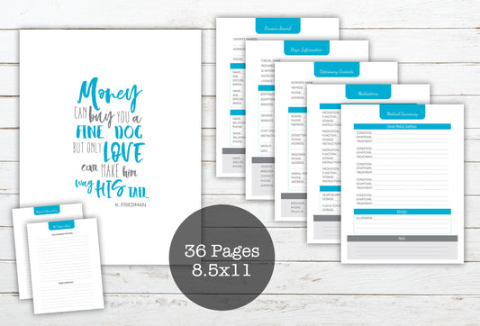 New Puppy / Dog Pet Health Records Booklet ~ 8.5"x11" ~ Printable PDF