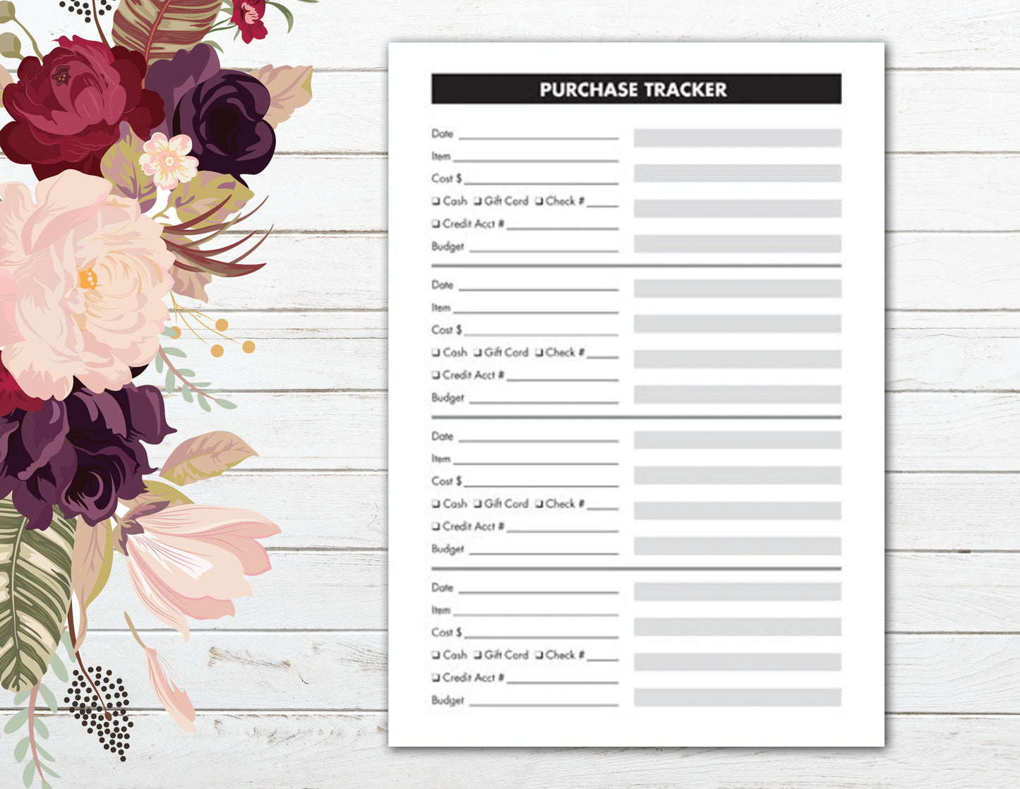 Purchase Tracker ~ A5 Budgeting Planner (Printable PDF)