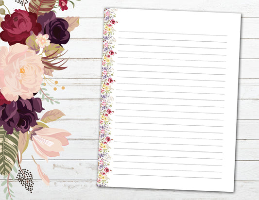 Floral Design Ruled Notes Paper (Printable PDF) for HP Classic Planner
