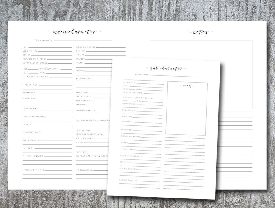 8.5x11 Fiction Novel Outline Writing Planner Packet (Printable PDF Booklet / Worksheets)