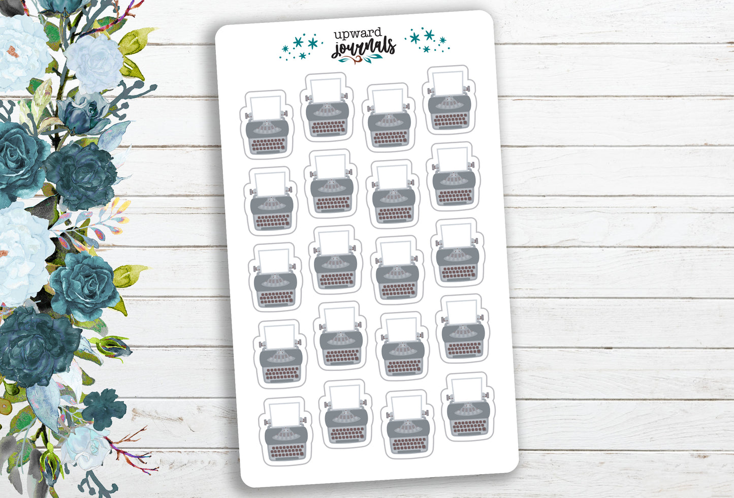 Mini Typewriters Planner Stickers ~ Mint Green, Pink, Gray ~ Writer, Author Stickers