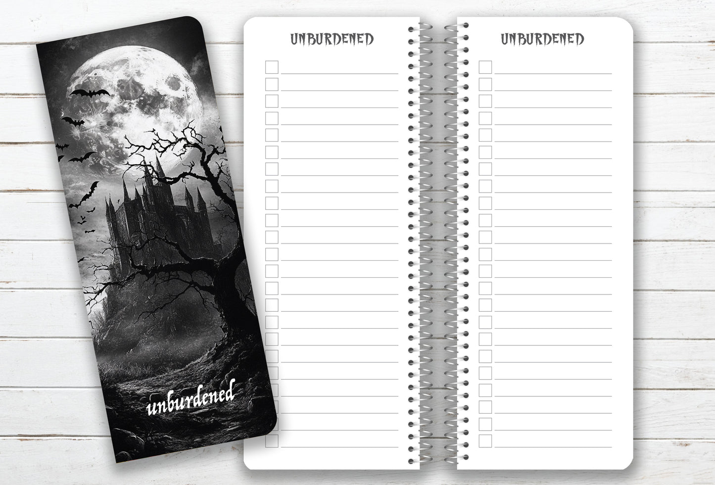 Goth Checklist "Unburdened" Notebook - To-Do, Grocery List, Errands, Shopping List - 3.5" x 9"