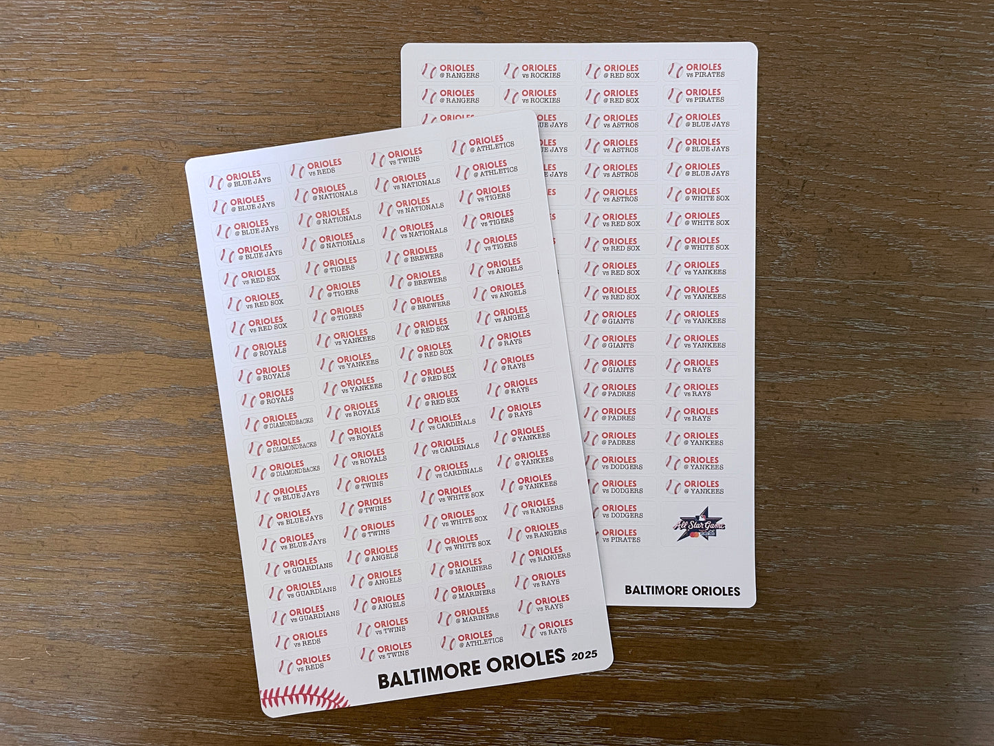 Baseball Schedule Stickers ~ 2025 Regular Season (Choose Your Team)