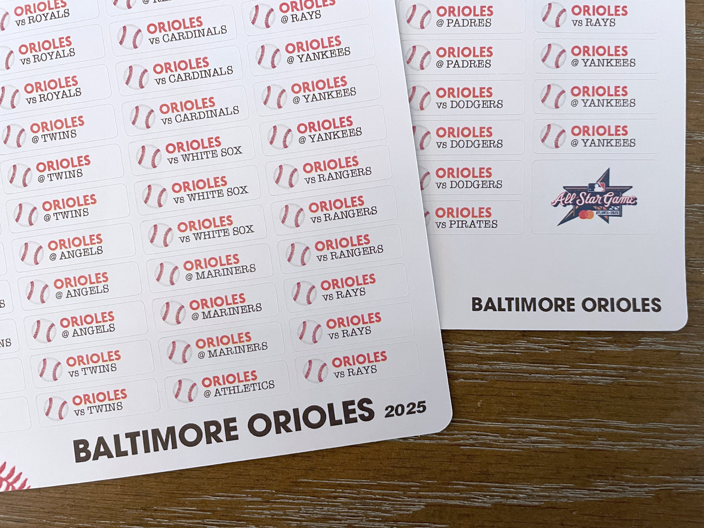 Baseball Schedule Stickers ~ 2025 Regular Season (Choose Your Team)