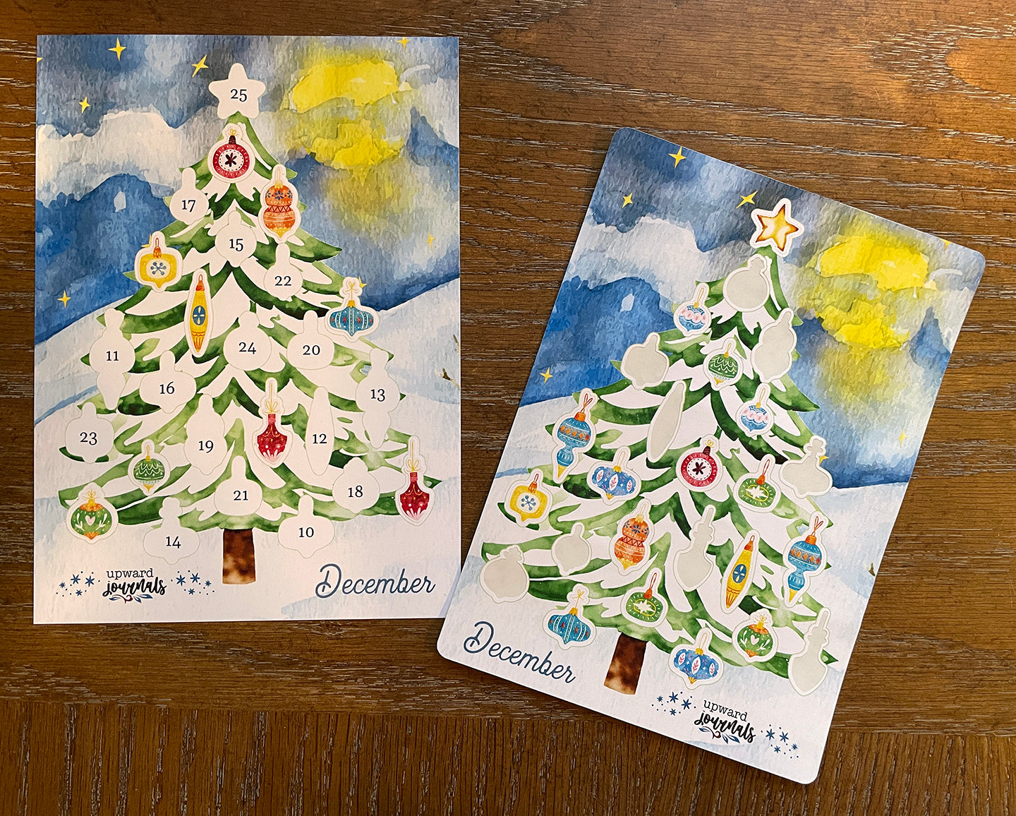 Christmas Countdown (up) Kit ~ Postcard with Tree & Ornaments Stickers ~ December 25 Days, Advent-Style