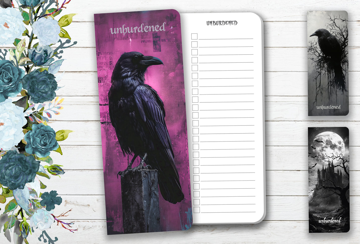 Goth Checklist "Unburdened" Notebook - To-Do, Grocery List, Errands, Shopping List - 3.5" x 9"