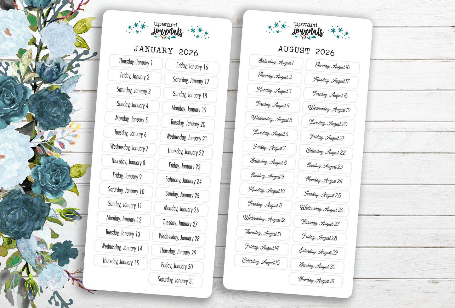 MINI Daily Date Cover Stickers / Planner Page Date Headers ~ 2025, 2026, 2027