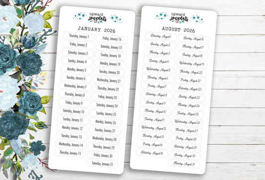 MINI Daily Date Cover Stickers / Planner Page Date Headers ~ 2025, 2026, 2027
