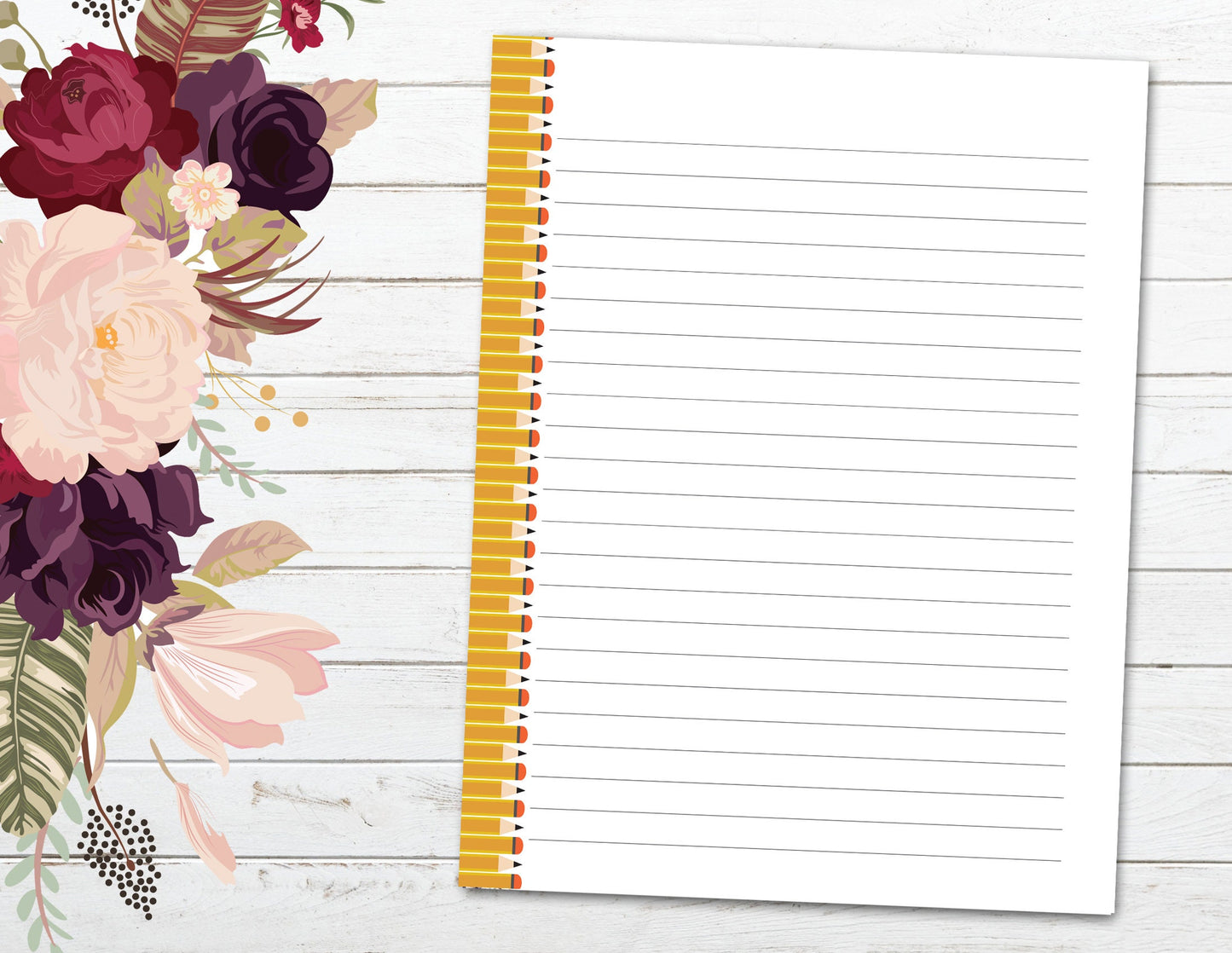 Yellow Pencils Design Ruled Notes Paper (Printable PDF) for HP Classic Planner