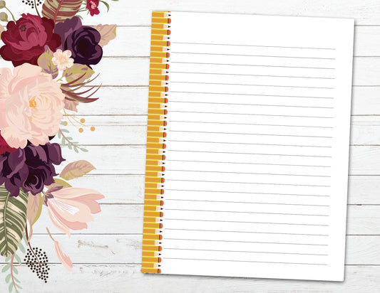 Yellow Pencils Design Ruled Notes Paper (Printable PDF) for HP Classic Planner