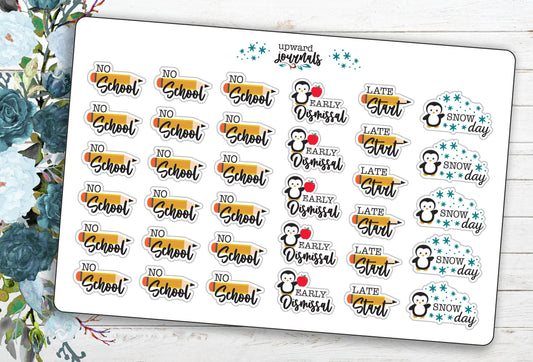 Back to School Whimsical Stickers ~ No School, Early Dismissal, Late Start, Snow Day