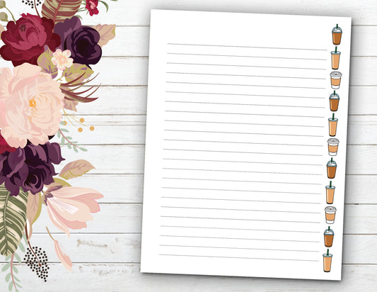 Coffee Cups Design Ruled Notes Paper (Printable PDF) for HP Classic & Big Happy Planner