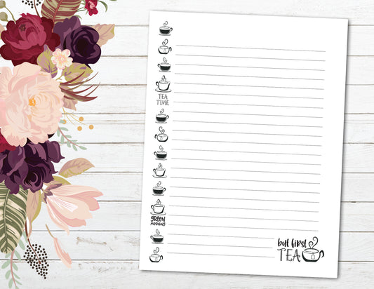 Tea Cups Design Ruled Notes Paper (Printable PDF) for HP Classic Planner