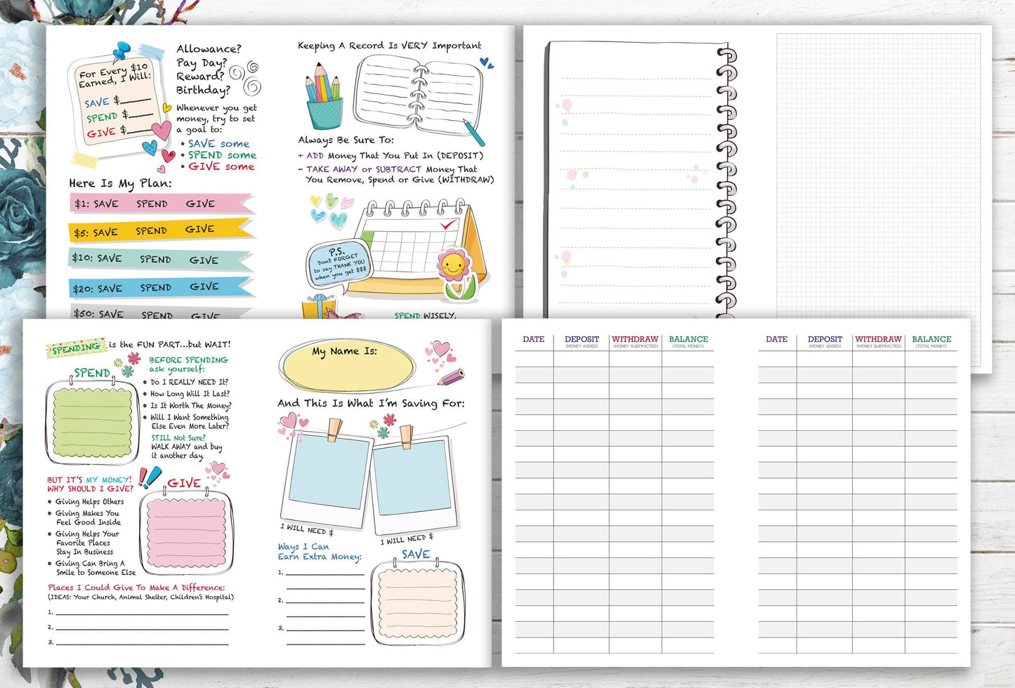 Kids Savings Goal Register & Tracking Journal (Printable PDF) ~ Children's Financial Educational