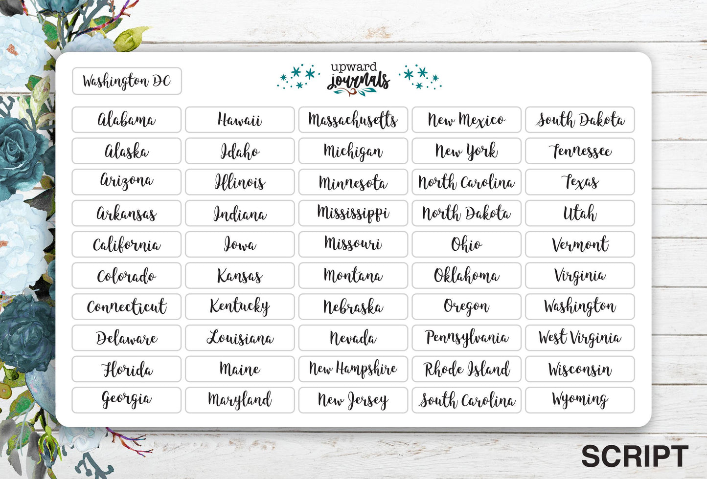 50 States Stickers (3 Styles) ~ United States Map Labels