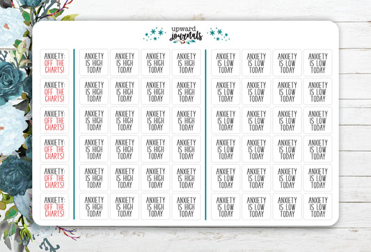 Anxiety is High/Low Stickers for Tracking Mood