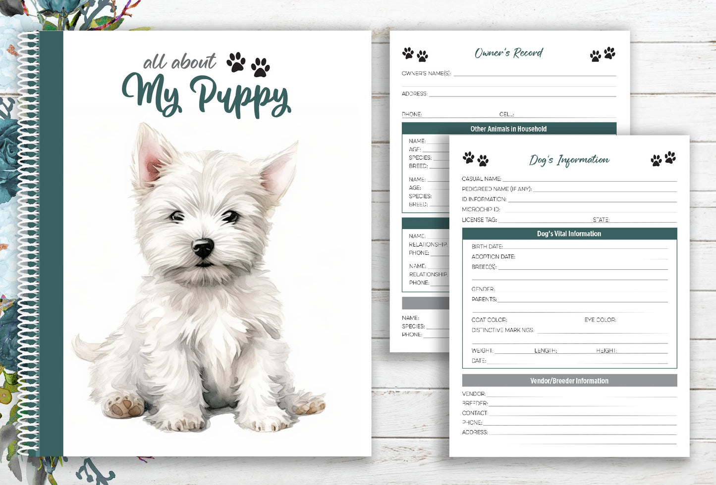 New Puppy ~ 7"x9" Pet Health Journal ~ Custom Cover!
